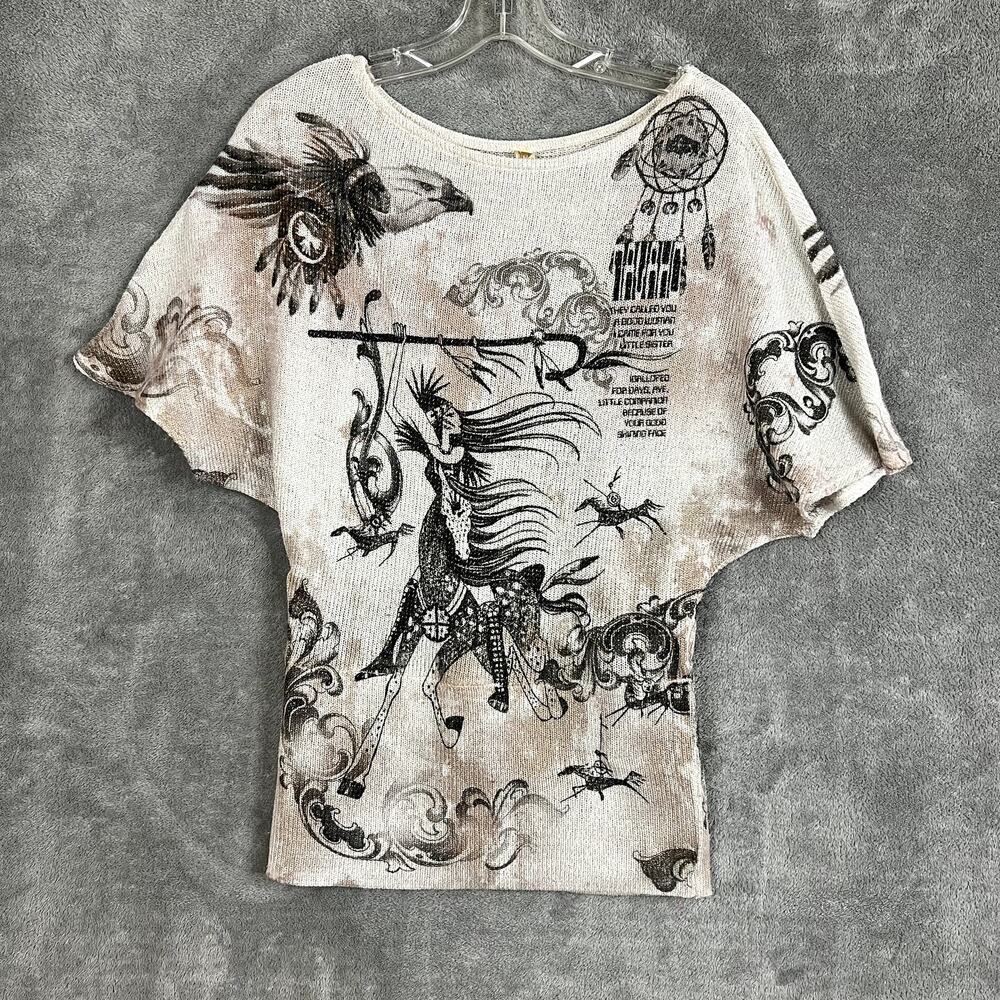 Vintage Y2K Tshirt Womens S Metallic Knit All-Over Print Grunge Affliction USA